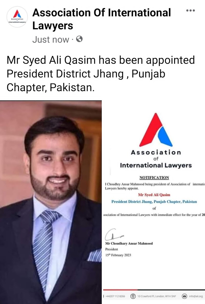 Advocate syed Ali qasim bukhari (lawyer) in Jhang, Punjab