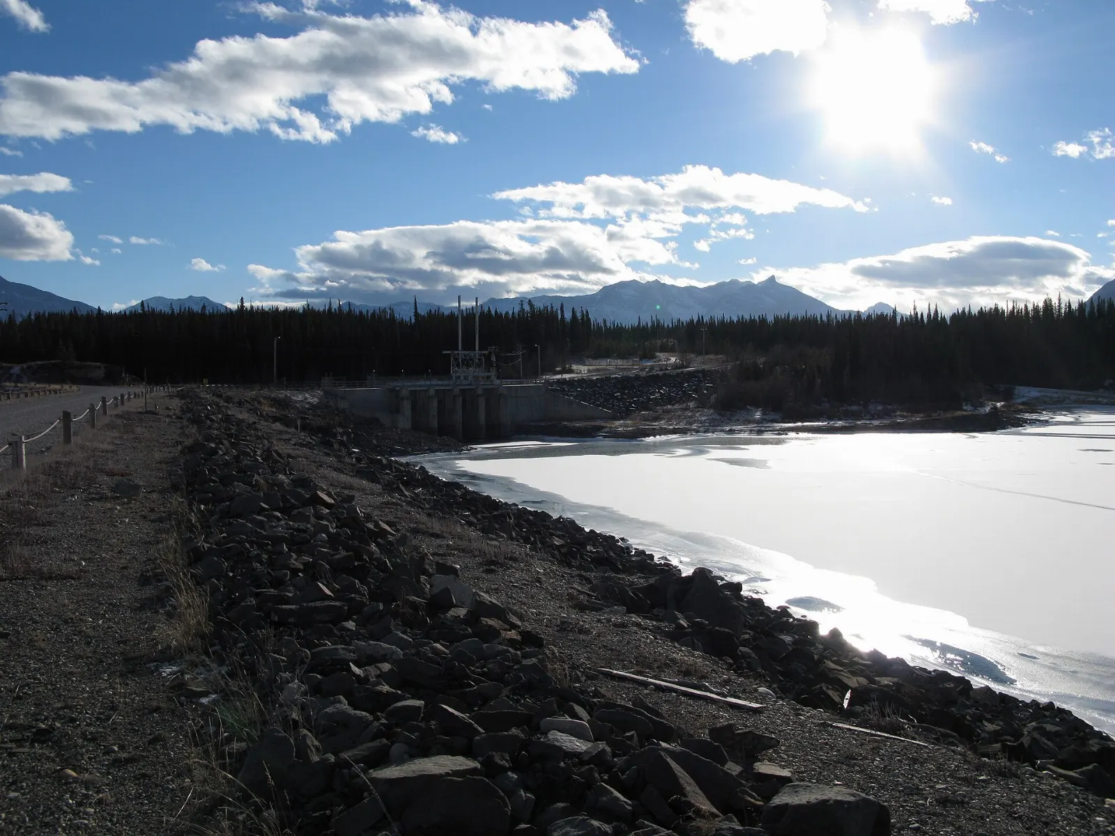Bighorn Dam at the eastern end of Abraham Lake, Alberta