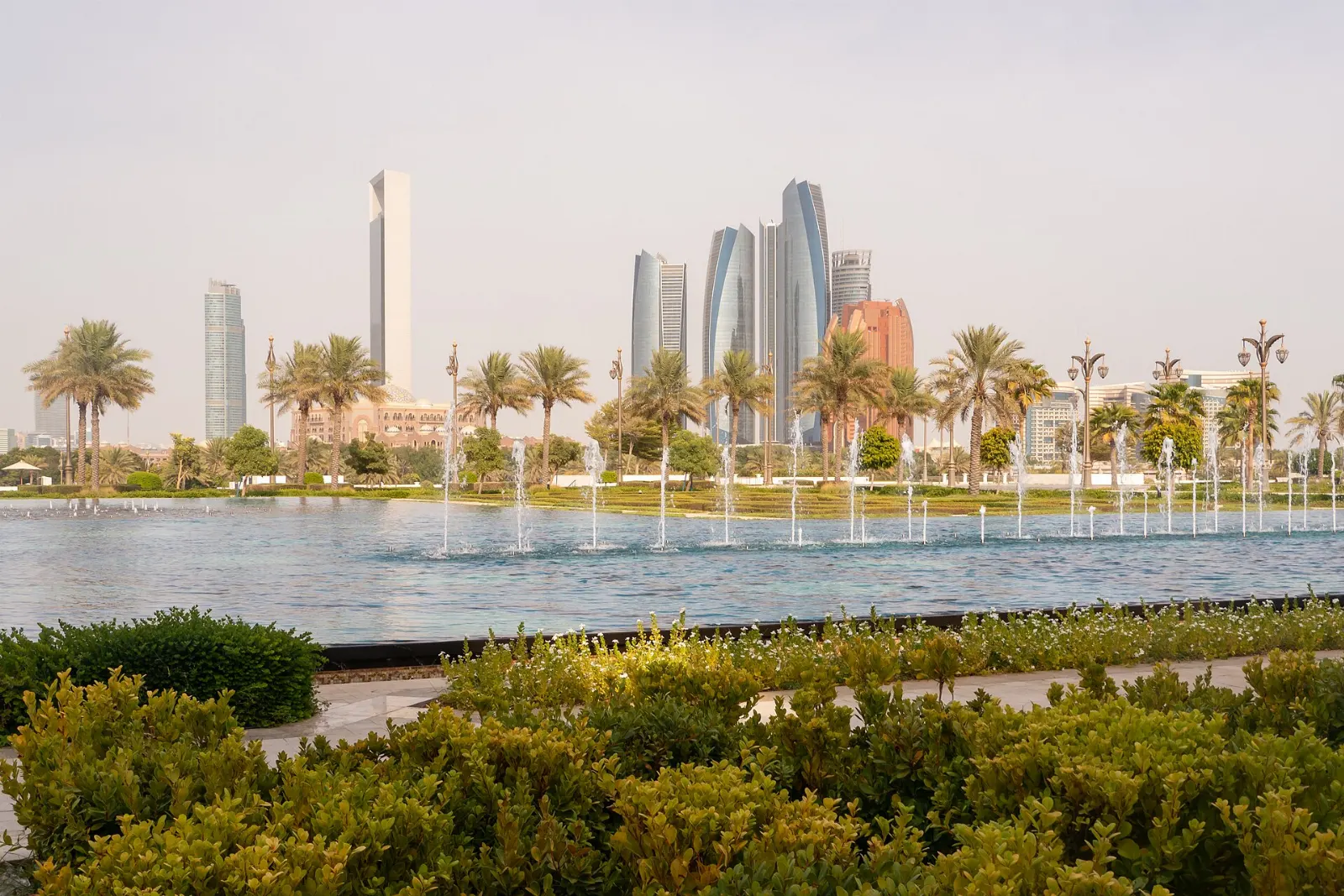 White granite facade and dome of the Qasr Al Watan presidential palace, Abu Dhabi, United Arab Emirates
