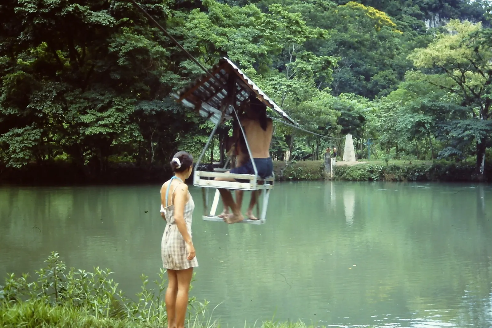 Footpath and vendor stalls beside the Agua Azul cascades, Chiapas