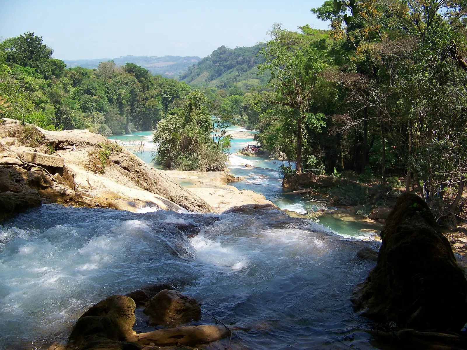 Upper cascades at Agua Azul seen from a viewpoint, Agua Azul Cascades, Chiapas