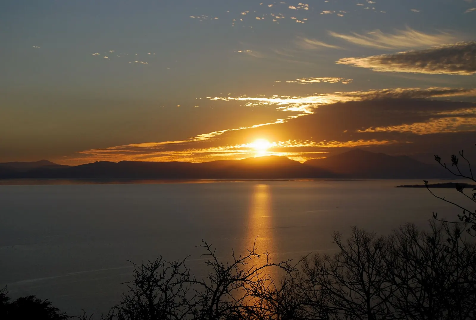 Sunset over Lake Chapala with hills in the distance, Ajijic, Jalisco