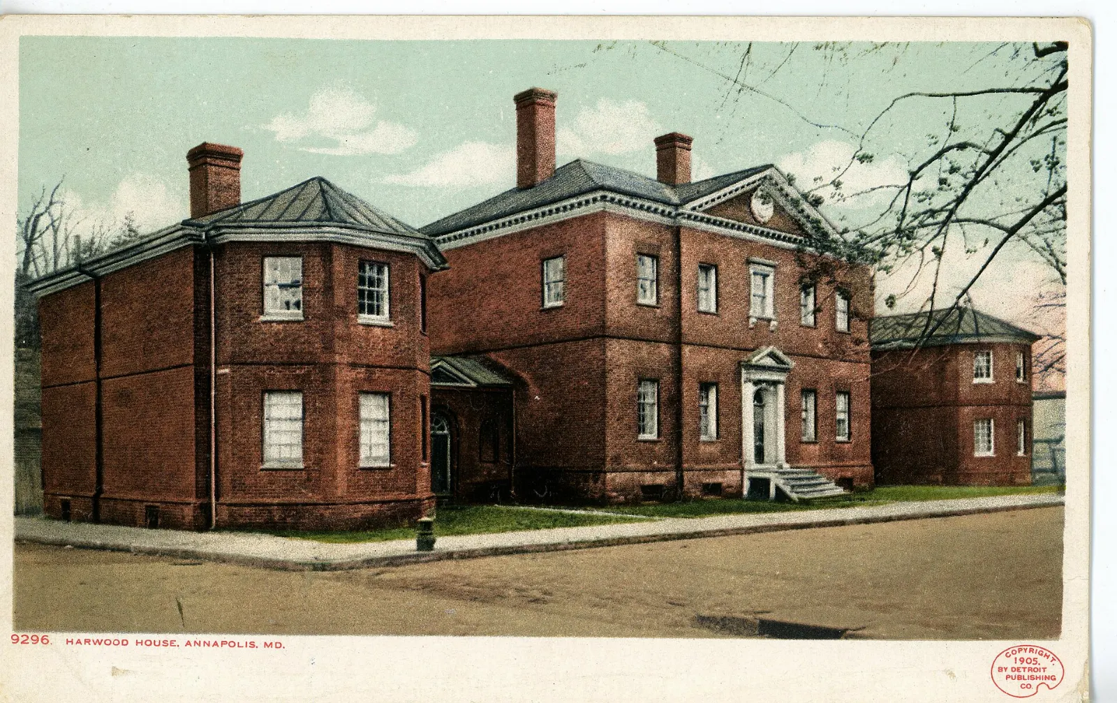 Five-part brick Georgian facade of the Hammond-Harwood House in Annapolis, Maryland