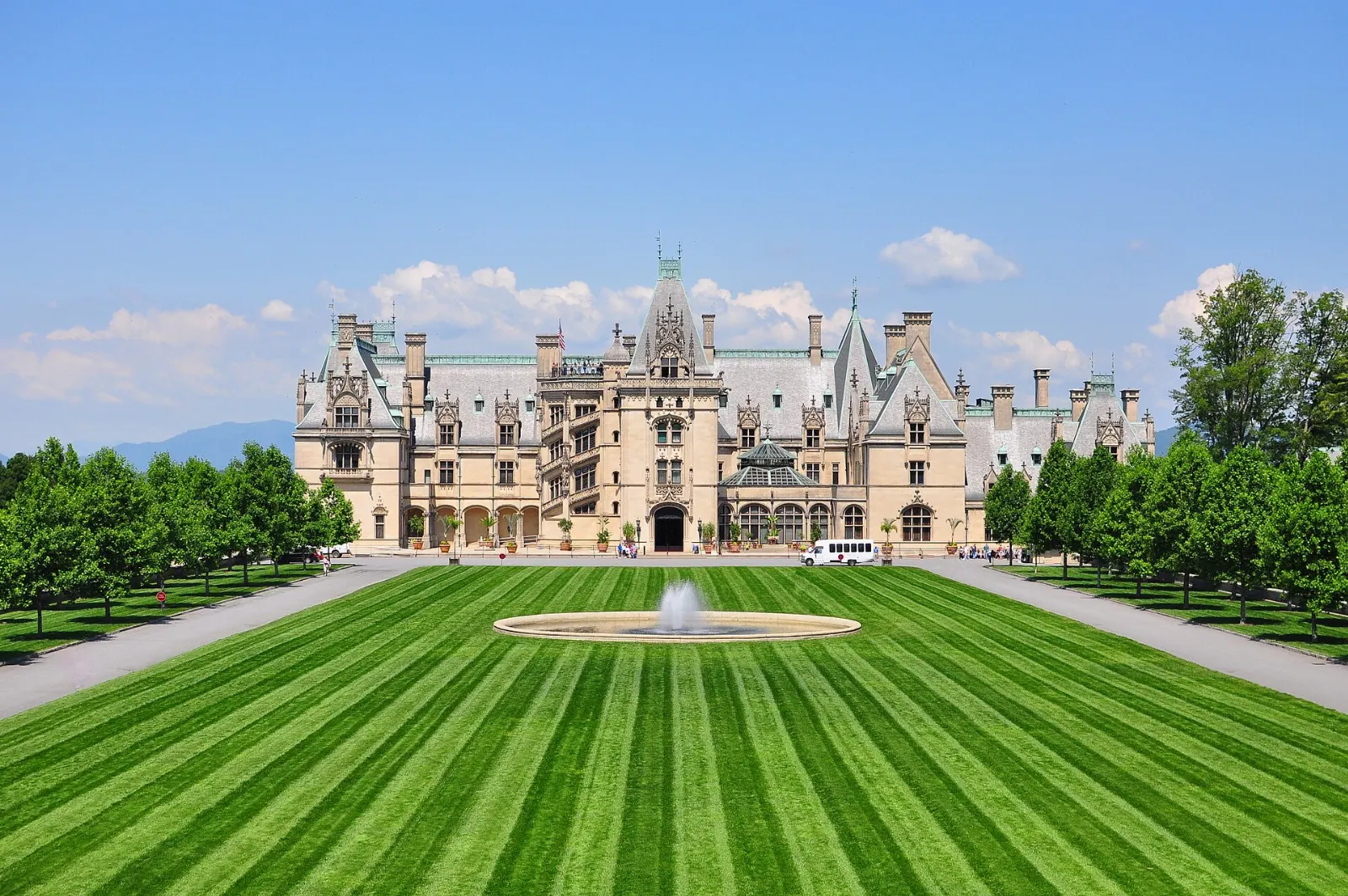 Grand French Renaissance style mansion with a long front lawn, Asheville, North Carolina