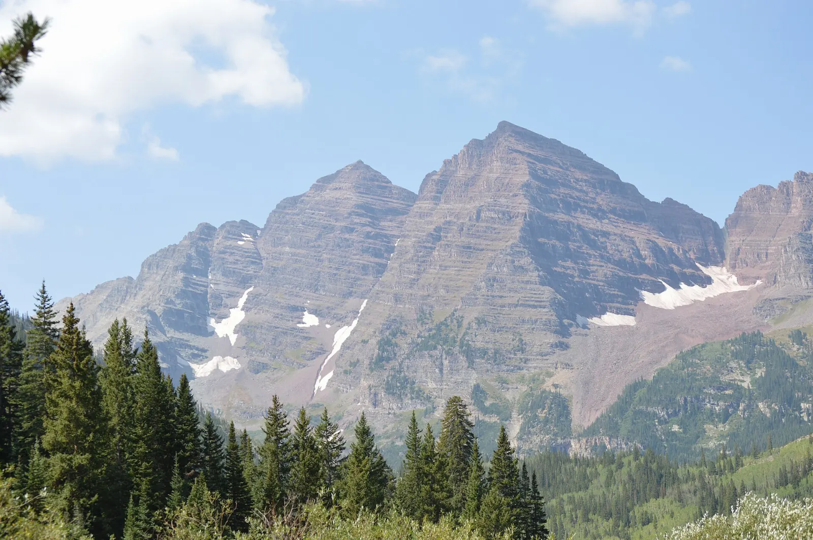 Crater Lake beneath the steep faces of the Maroon Bells, Aspen, Colorado