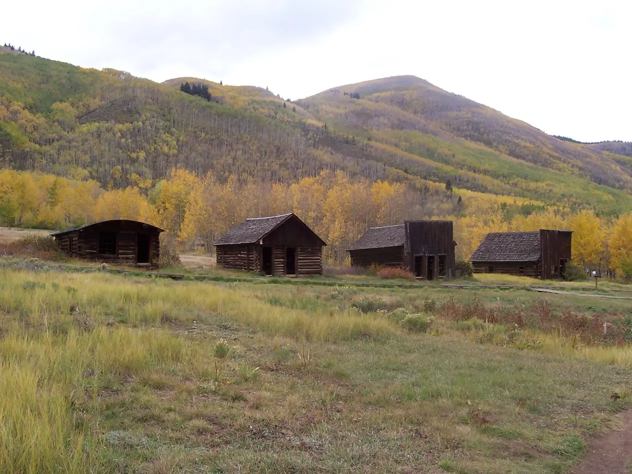 Old wooden buildings of the Ashcroft ghost town in the Castle Creek Valley, Aspen, Colorado