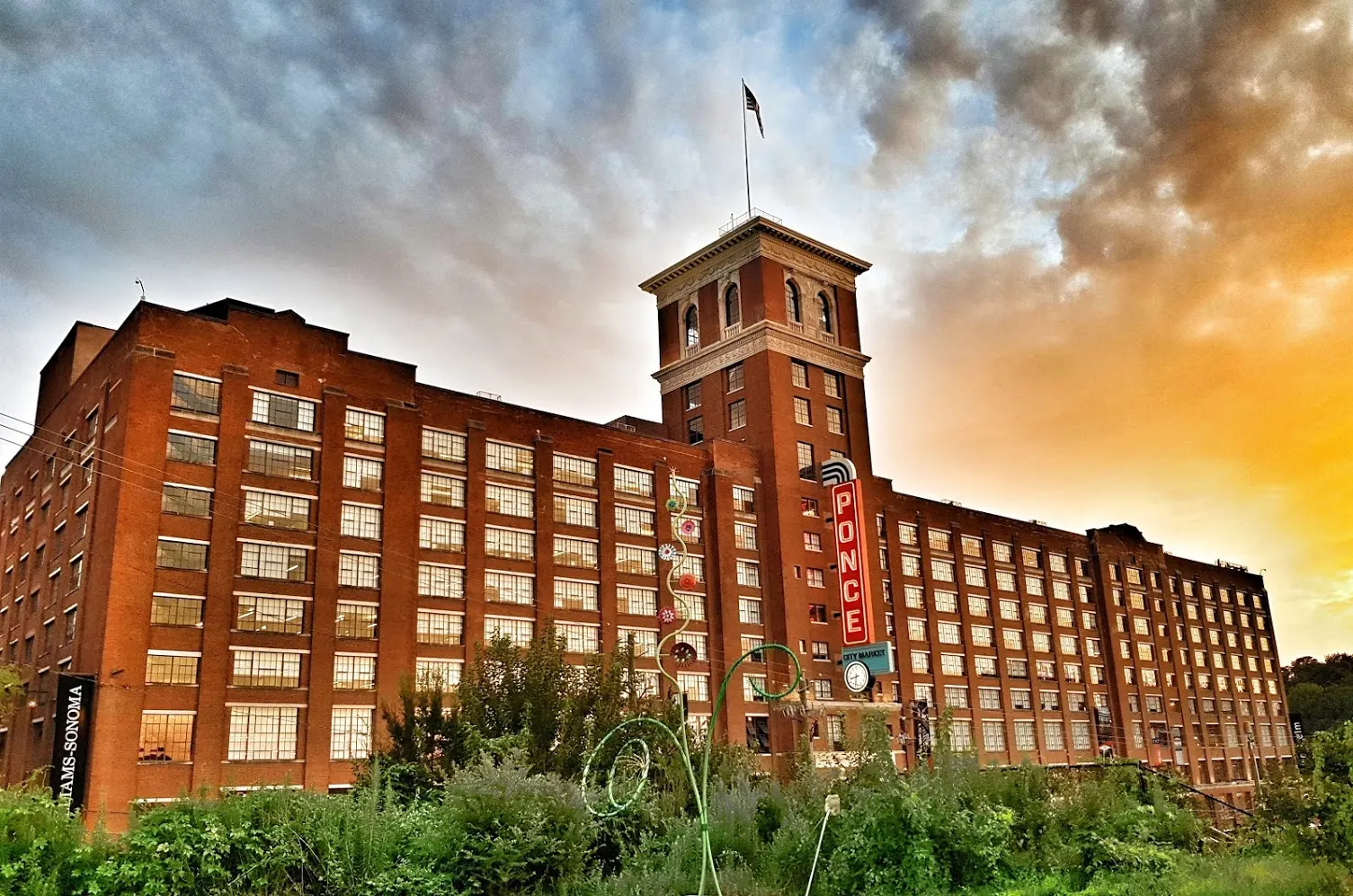 The large brick Ponce City Market building beside the BeltLine, Atlanta, Georgia