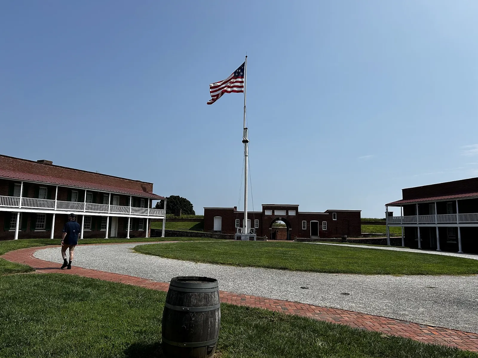 Star-shaped brick fort with a large American flag flying above the ramparts, Baltimore, Maryland