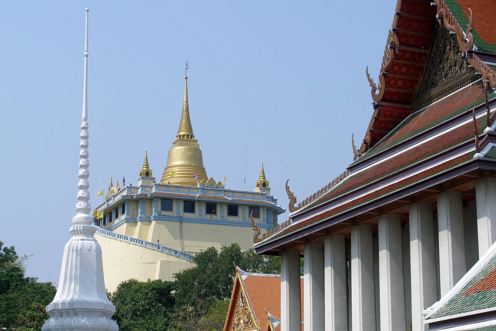 The golden chedi on top of the Golden Mount at Wat Saket, Bangkok, Thailand
