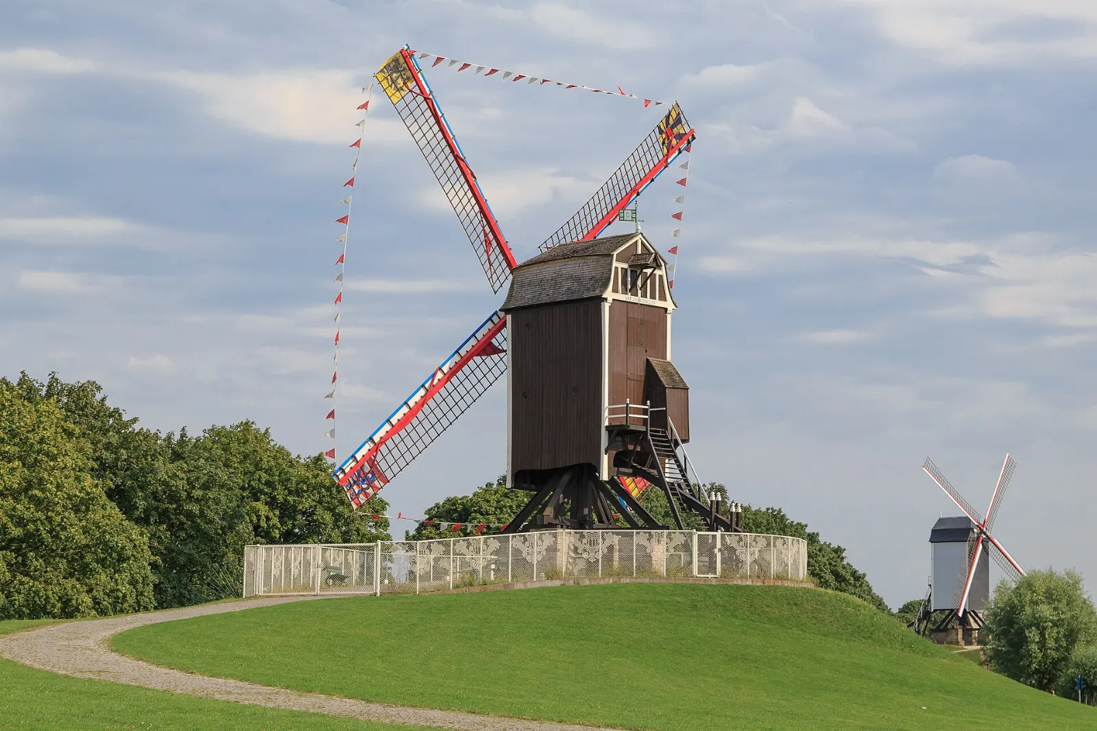 The Kruisvest windmills and Sint-Anna, Bruges, Belgium