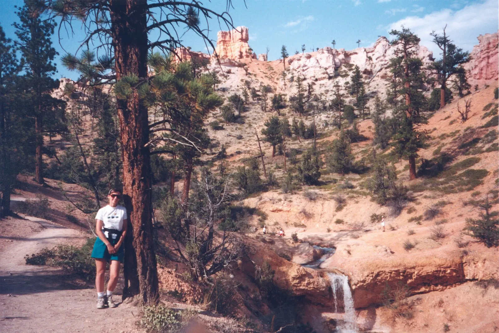 Small waterfall in a red rock canyon on the Mossy Cave Trail, Bryce Canyon National Park, Utah
