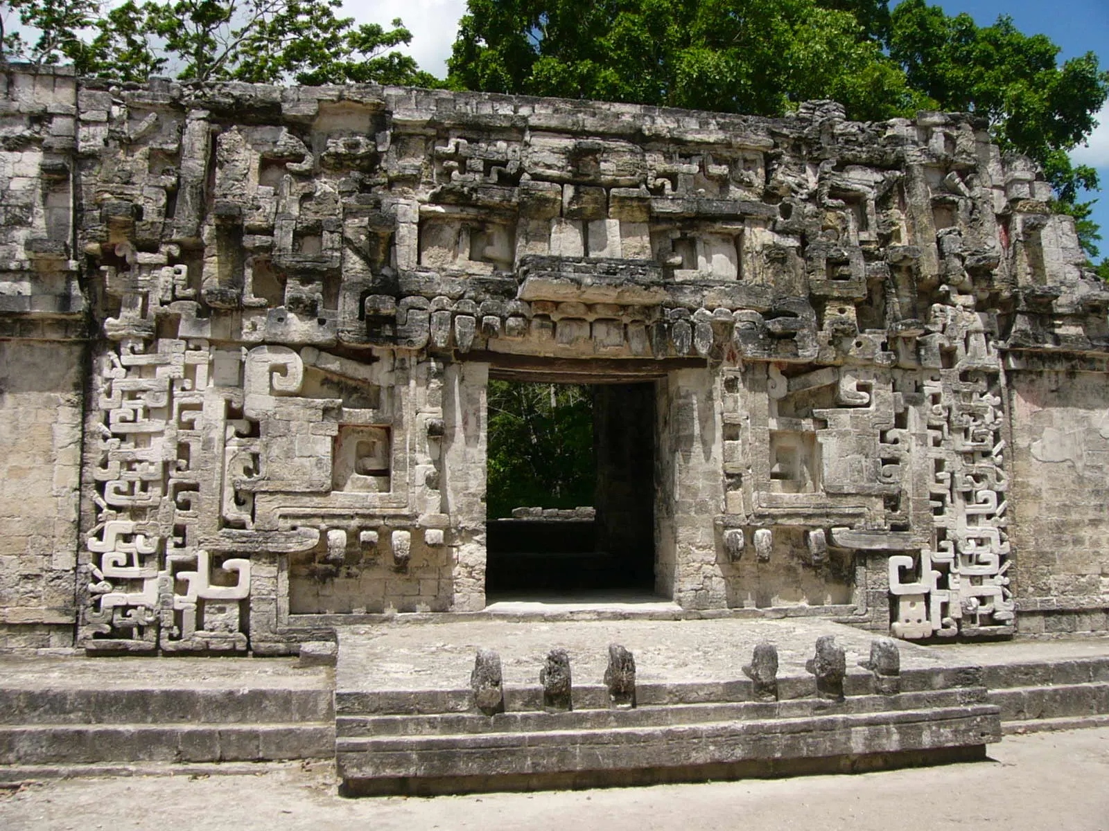 The carved doorway of Structure II at Chicanná shaped like a serpent mouth, Calakmul, Campeche