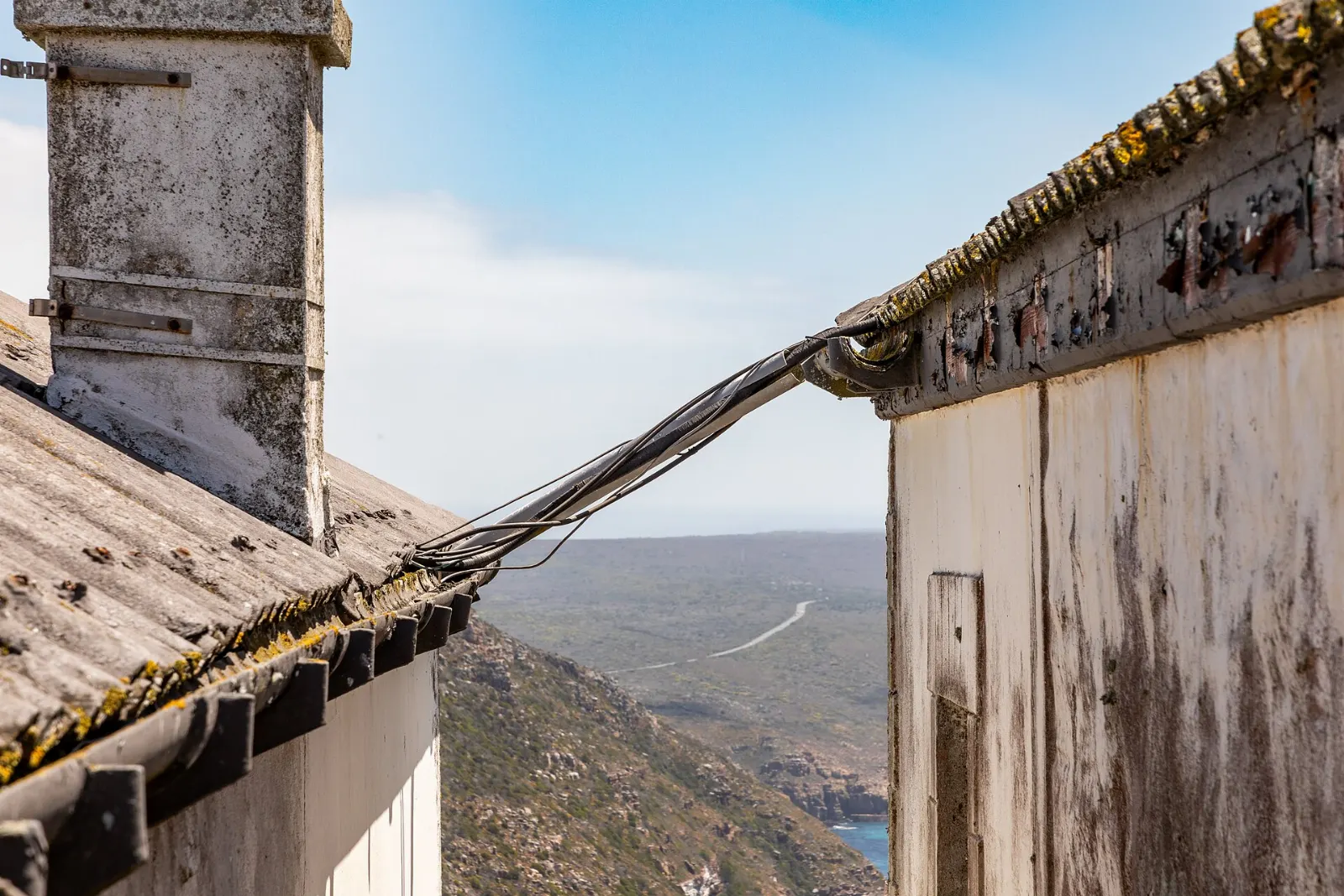The old lighthouse on the cliffs of Cape Point above the ocean, Cape Town, South Africa