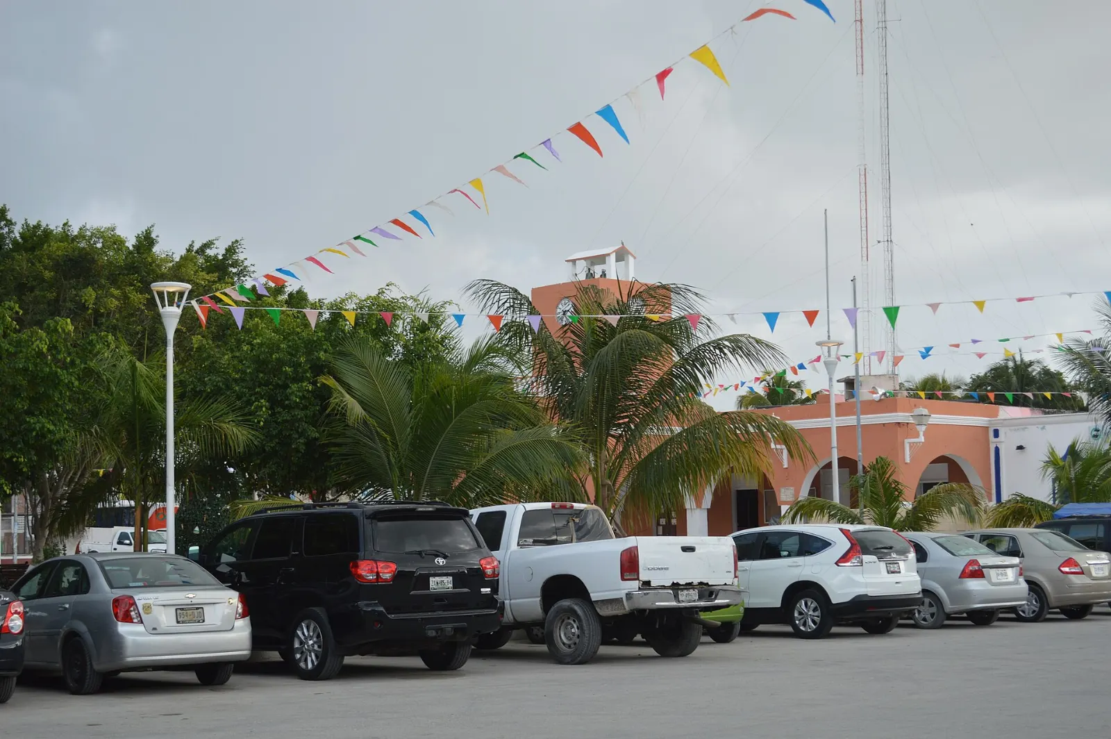 The town square and church in Celestún, Yucatán