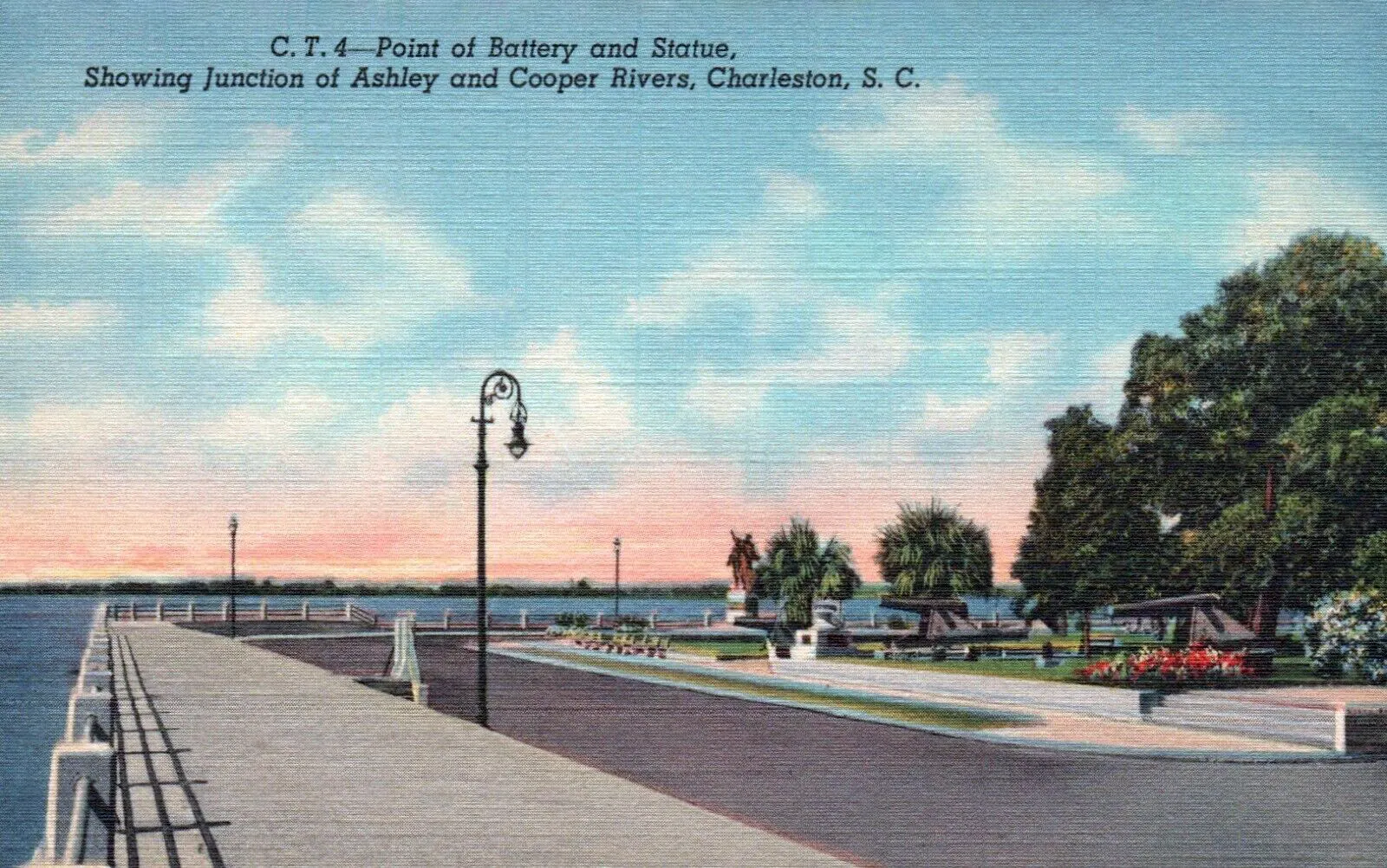 Live oaks and a gazebo in a waterfront park at the tip of the Charleston peninsula, South Carolina