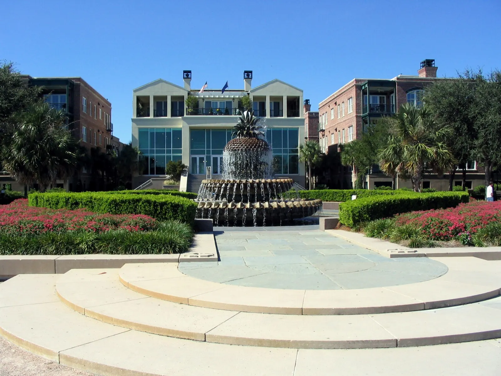Pineapple-shaped fountain in a park beside Charleston Harbor, South Carolina