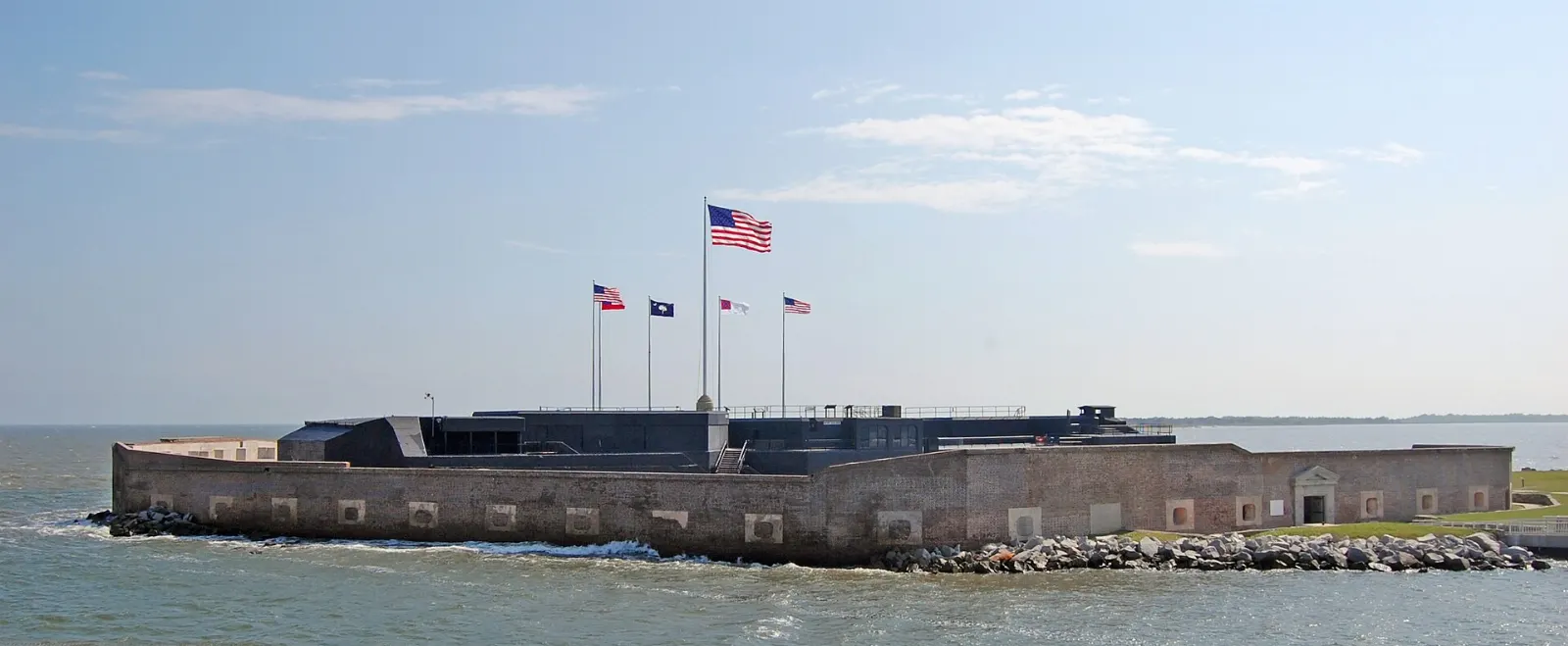 Brick fort ruins on an island in Charleston Harbor, South Carolina