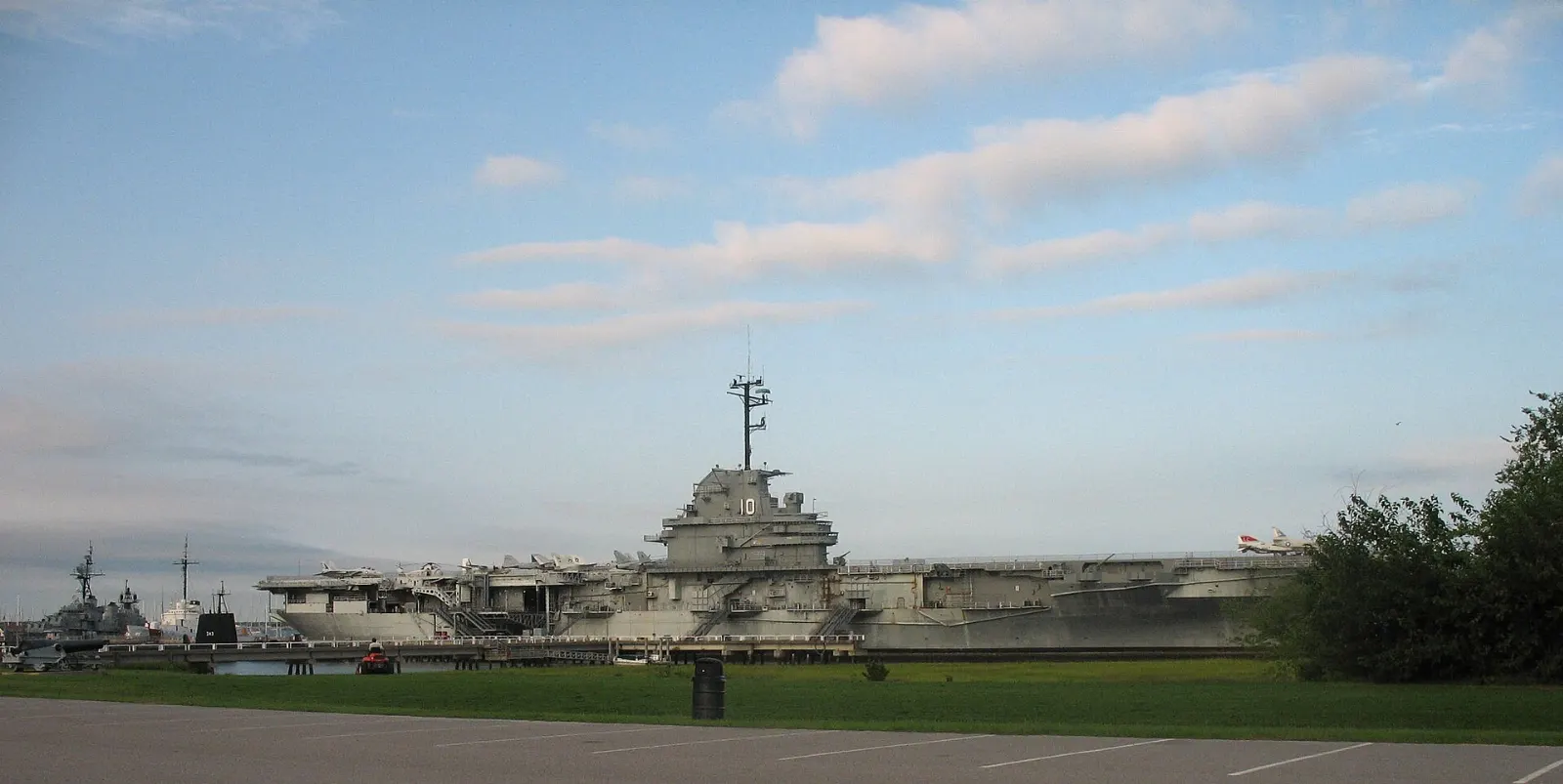 Aircraft carrier museum ship moored in Charleston Harbor, South Carolina