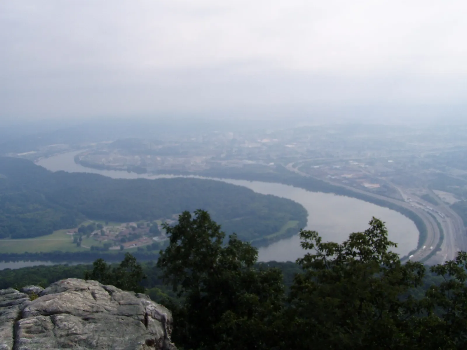 View from Lookout Mountain over the Tennessee River curving around Moccasin Bend, Chattanooga, Tennessee