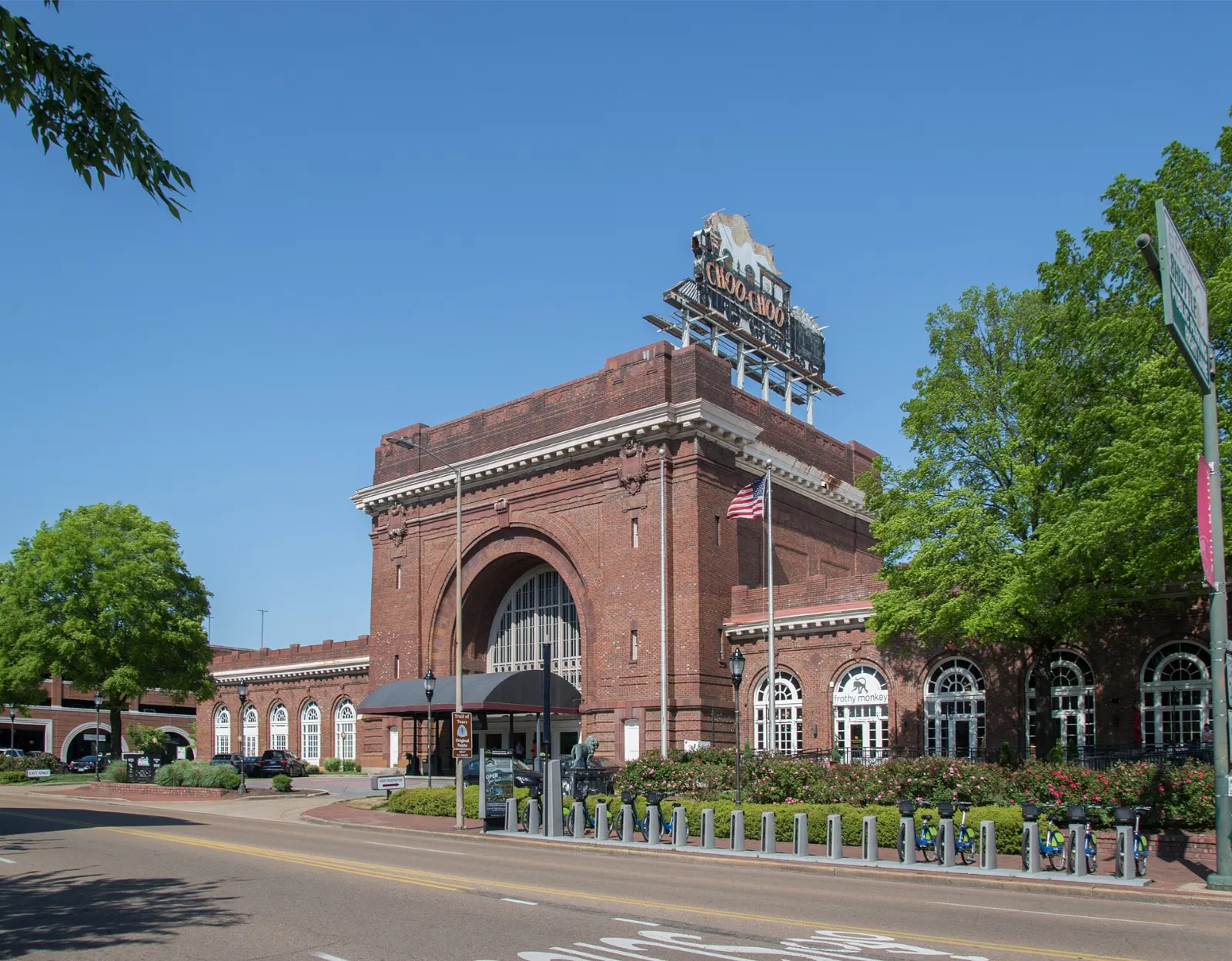 The grand arched facade of the former Terminal Station in Chattanooga, Tennessee