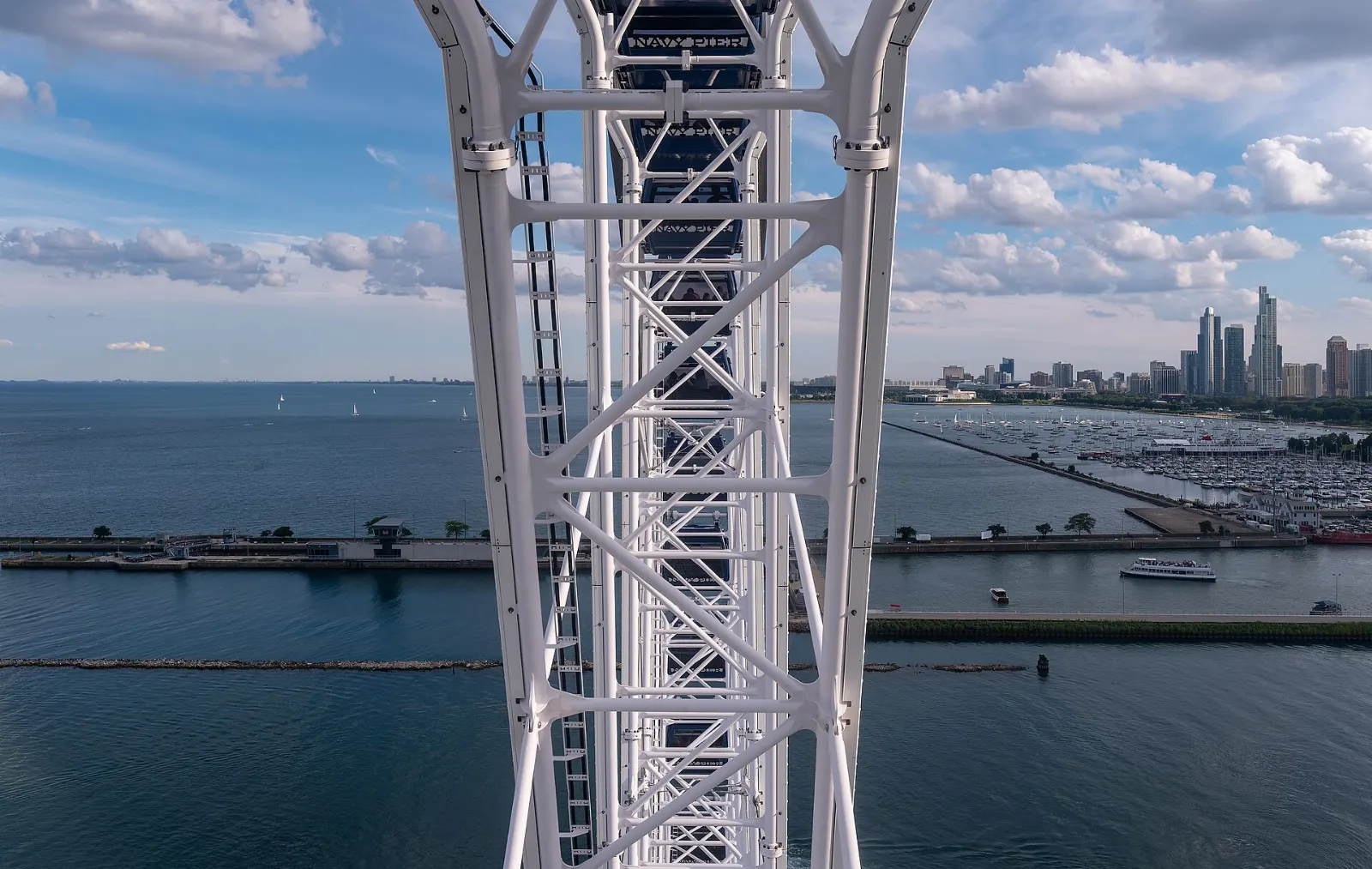 The Centennial Wheel turning at Navy Pier beside Lake Michigan, Chicago, Illinois