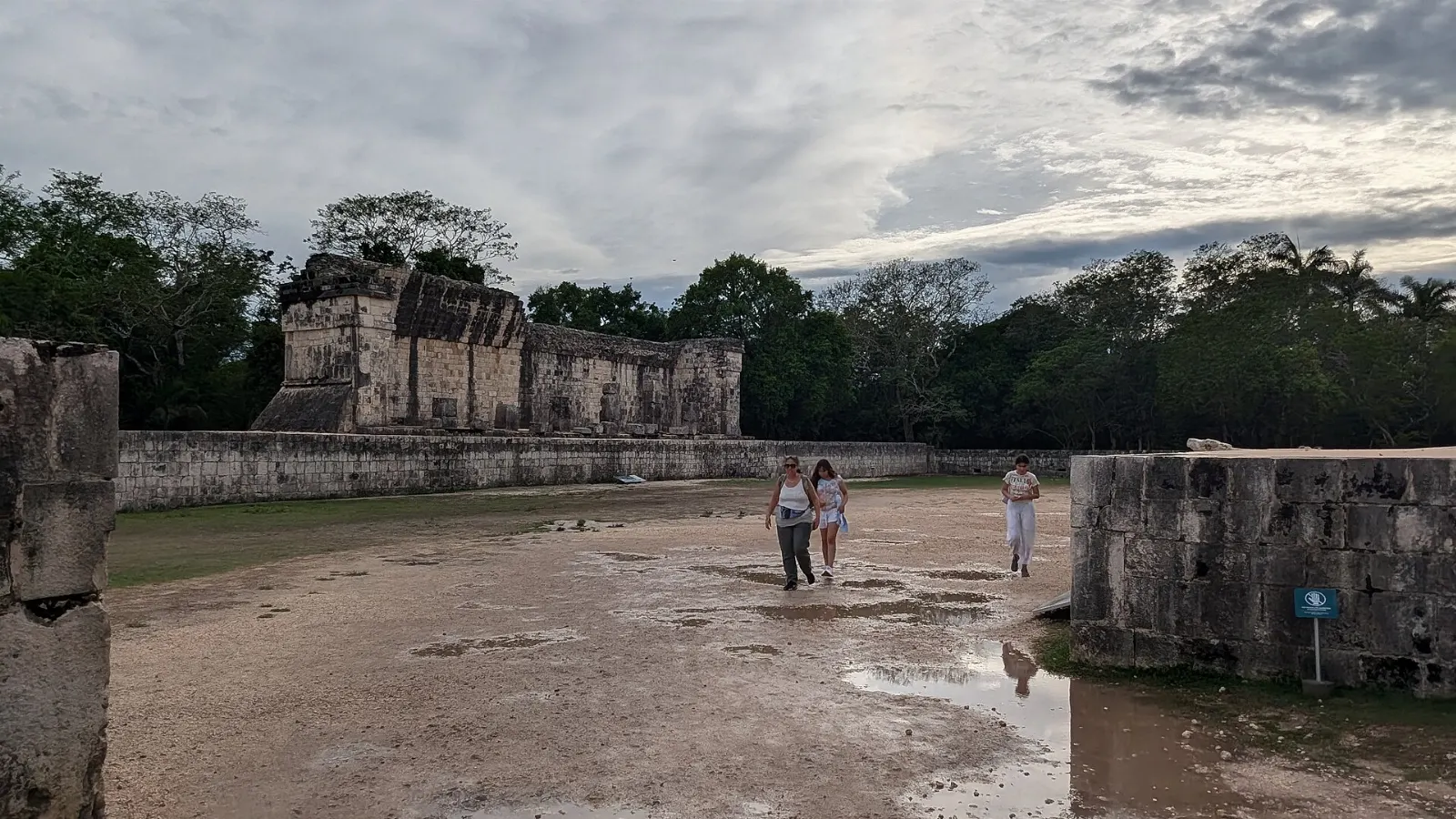 Long stone walls of the Great Ballcourt at Chichén Itzá, Yucatán