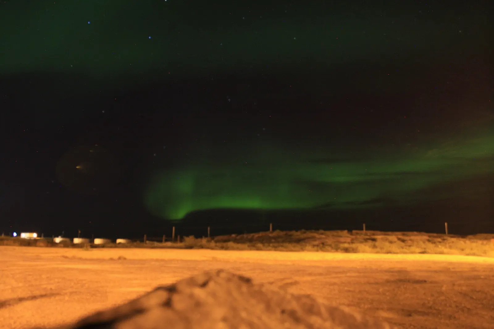 Green northern lights over the sub-Arctic landscape near Churchill, Manitoba