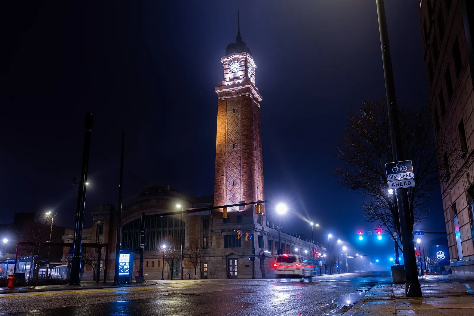 The brick West Side Market building and its clock tower in Ohio City, Cleveland, Ohio