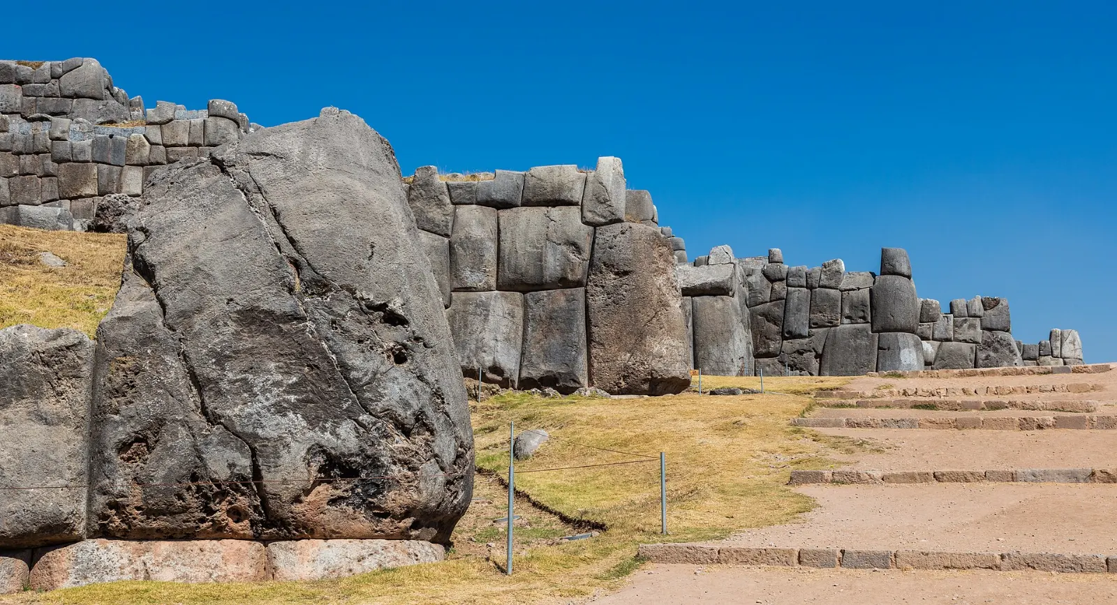 Massive zigzag stone walls of Sacsayhuaman above Cusco, Cusco and Machu Picchu, Peru