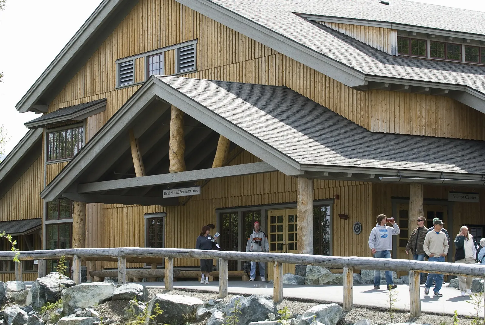 The timber and glass Denali Visitor Center building near the park entrance, Denali National Park, Alaska