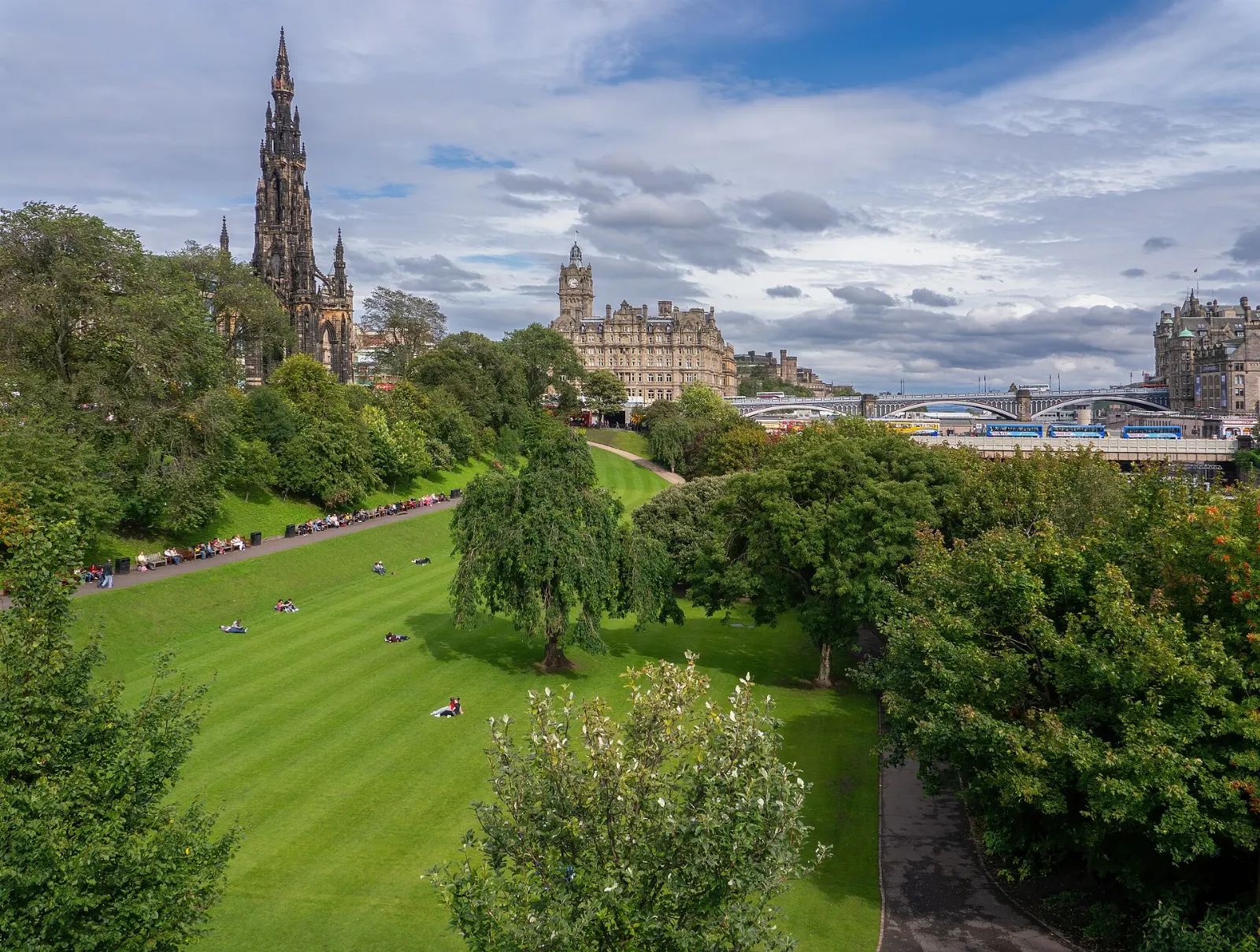 Gothic spire of the Scott Monument in Princes Street Gardens, Edinburgh, Scotland