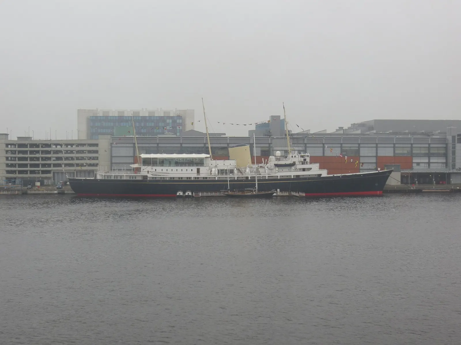 The former royal yacht Britannia berthed at Ocean Terminal in Leith, Edinburgh, Scotland