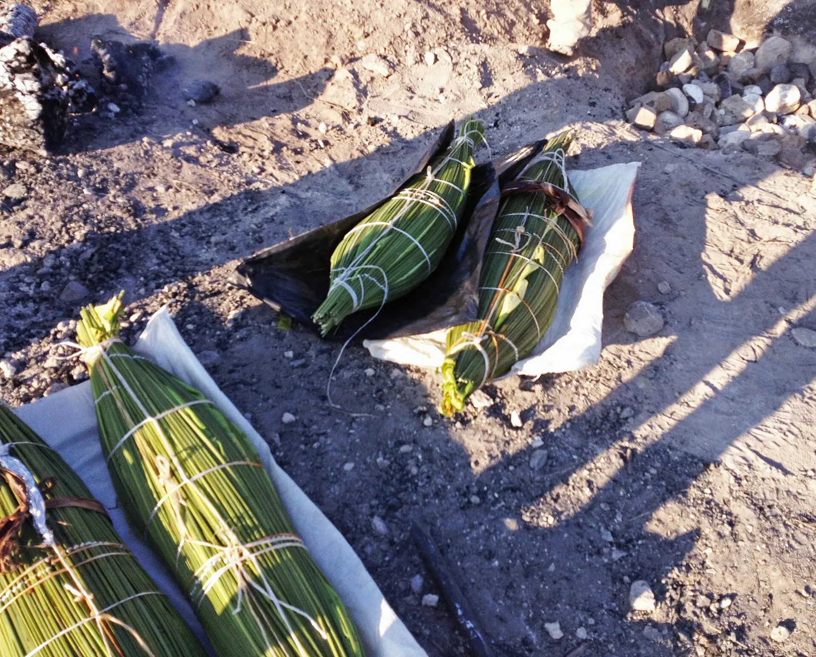 A large zacahuil tamale served from a banana leaf, El Tajín, Veracruz