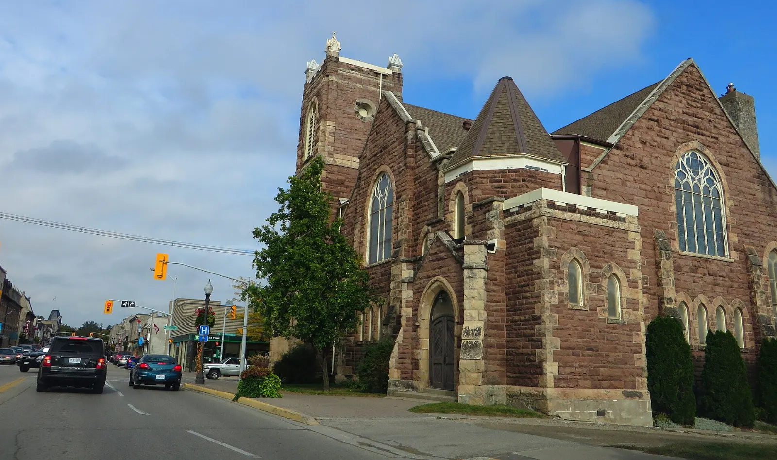 Stone buildings beside the Grand River in Fergus, Elora, Ontario
