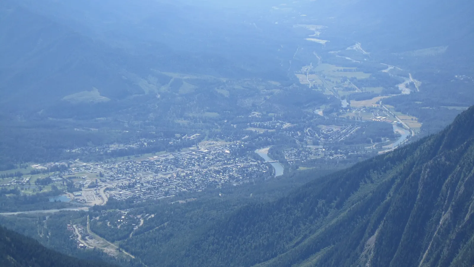 The Elk River flowing through the valley near Fernie, British Columbia