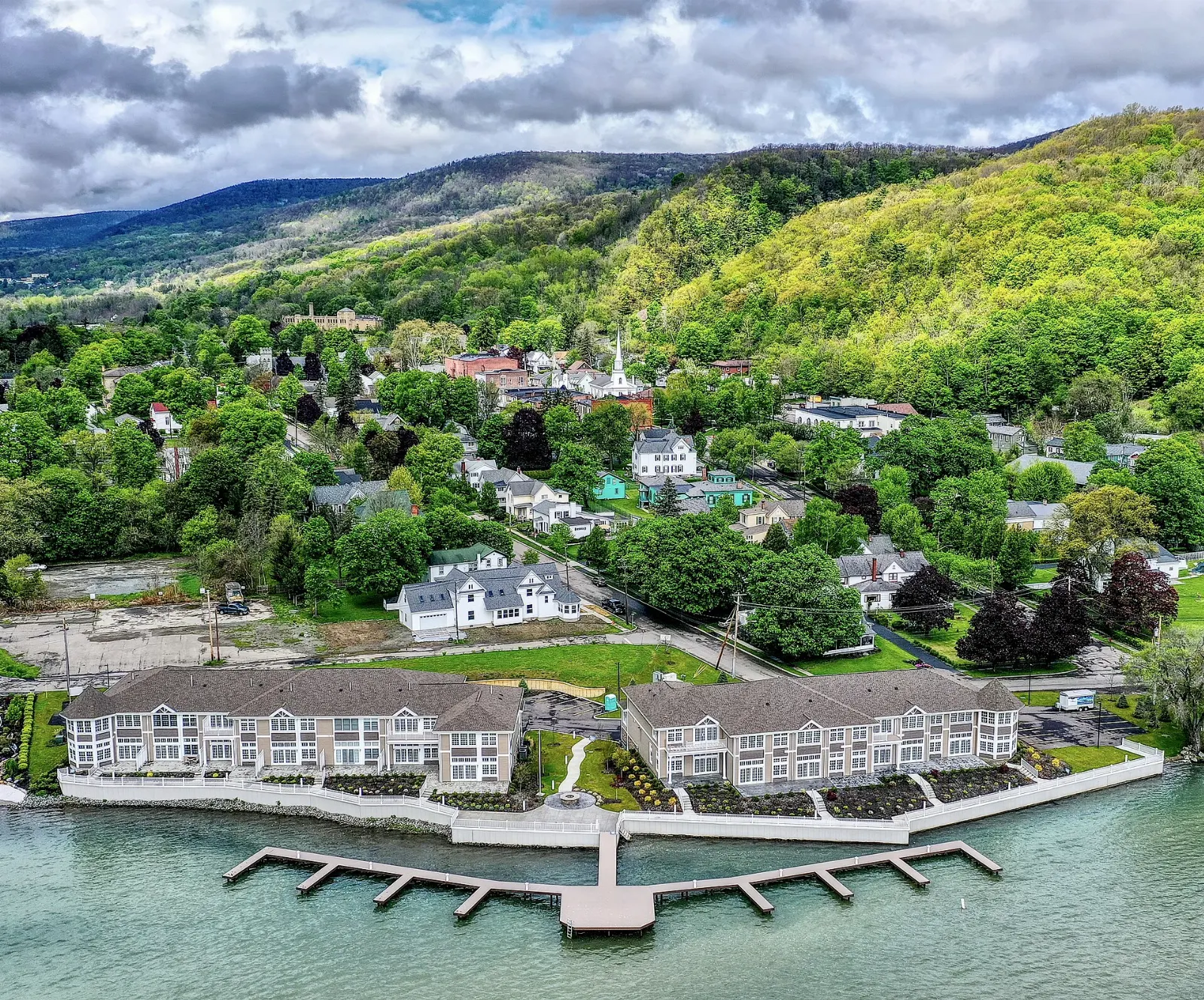 Green hills and vineyards around the southern end of Keuka Lake near Hammondsport, Finger Lakes, New York