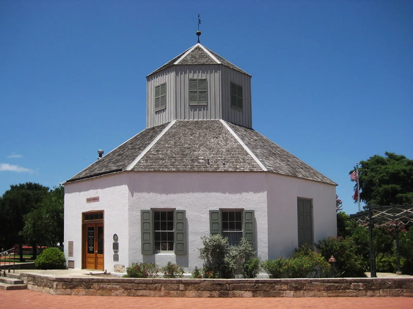 Octagonal Vereins Kirche building on the Marktplatz in Fredericksburg, Texas