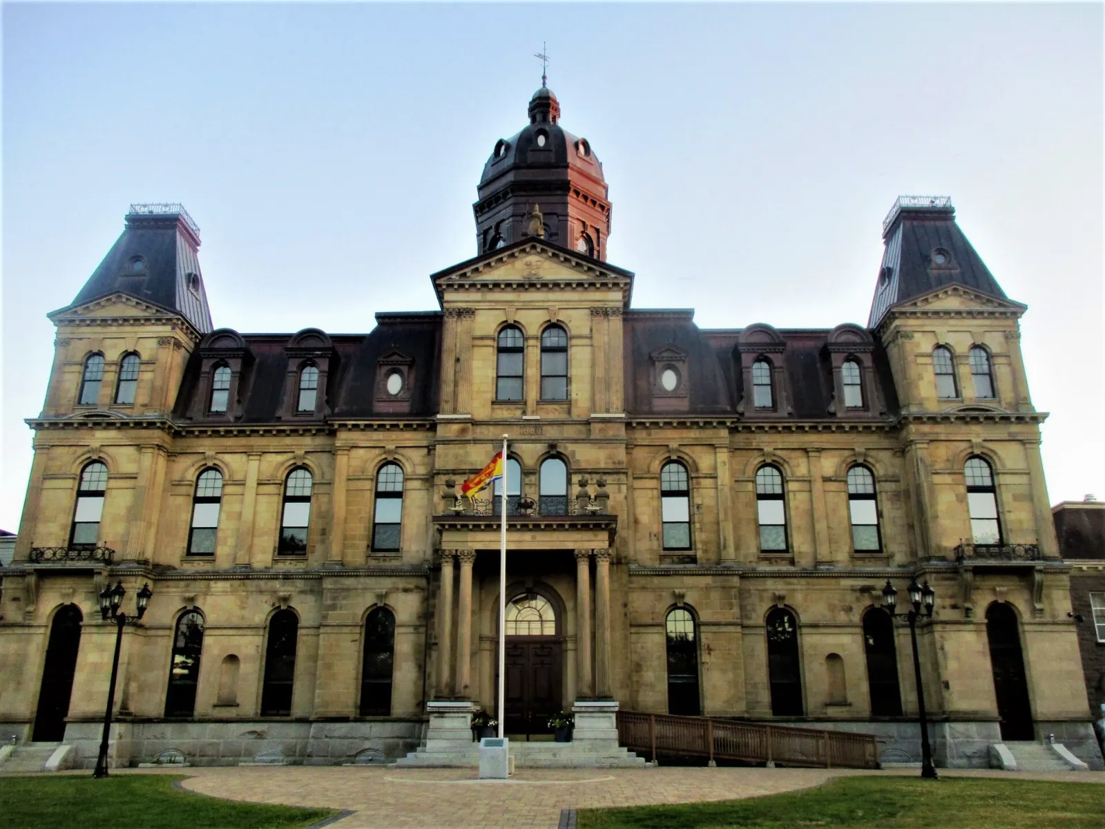 The sandstone Legislative Building in Fredericton with its domed tower, New Brunswick