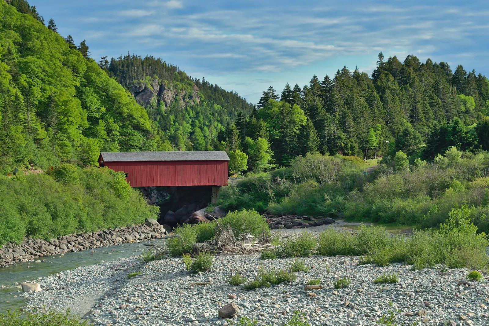 Red covered bridge at Point Wolfe in Fundy National Park, New Brunswick