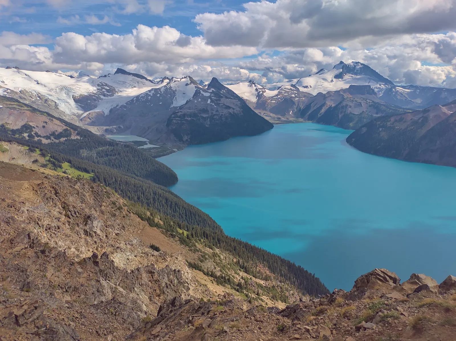 View of Garibaldi Lake and glaciers from Panorama Ridge, Garibaldi Provincial Park, British Columbia