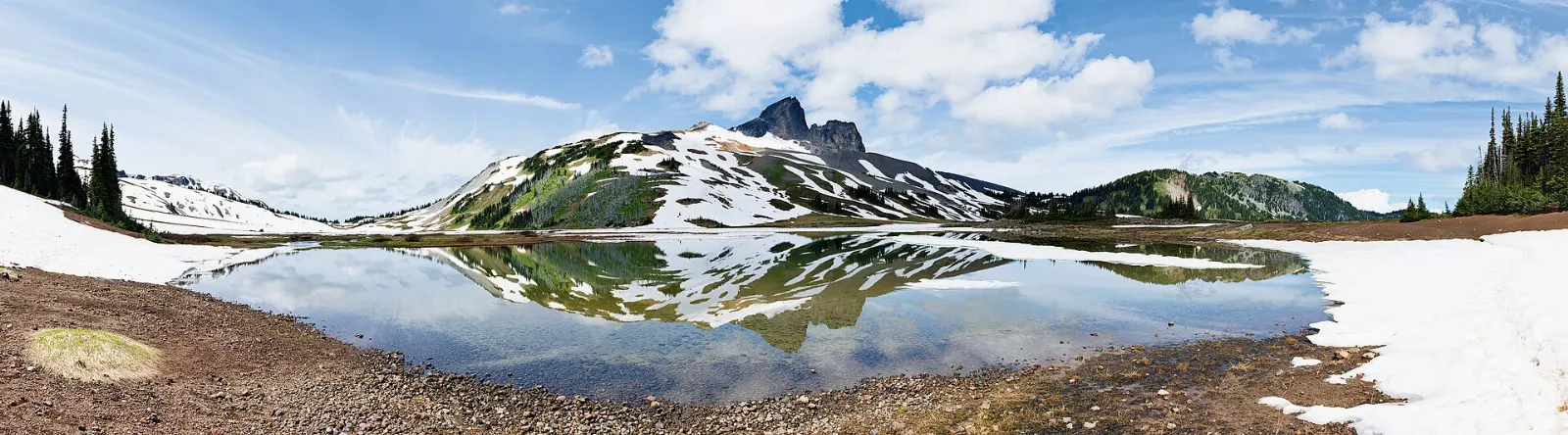 The dark volcanic pinnacle of the Black Tusk rising above alpine meadows, Garibaldi Provincial Park, British Columbia