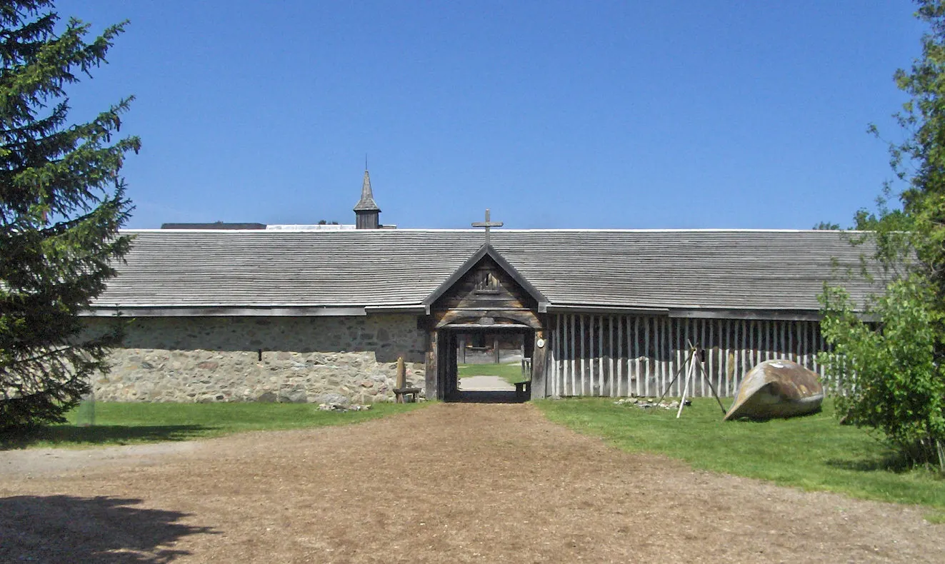 Reconstructed wooden buildings at Sainte-Marie among the Hurons near Midland, Georgian Bay Islands National Park, Ontario