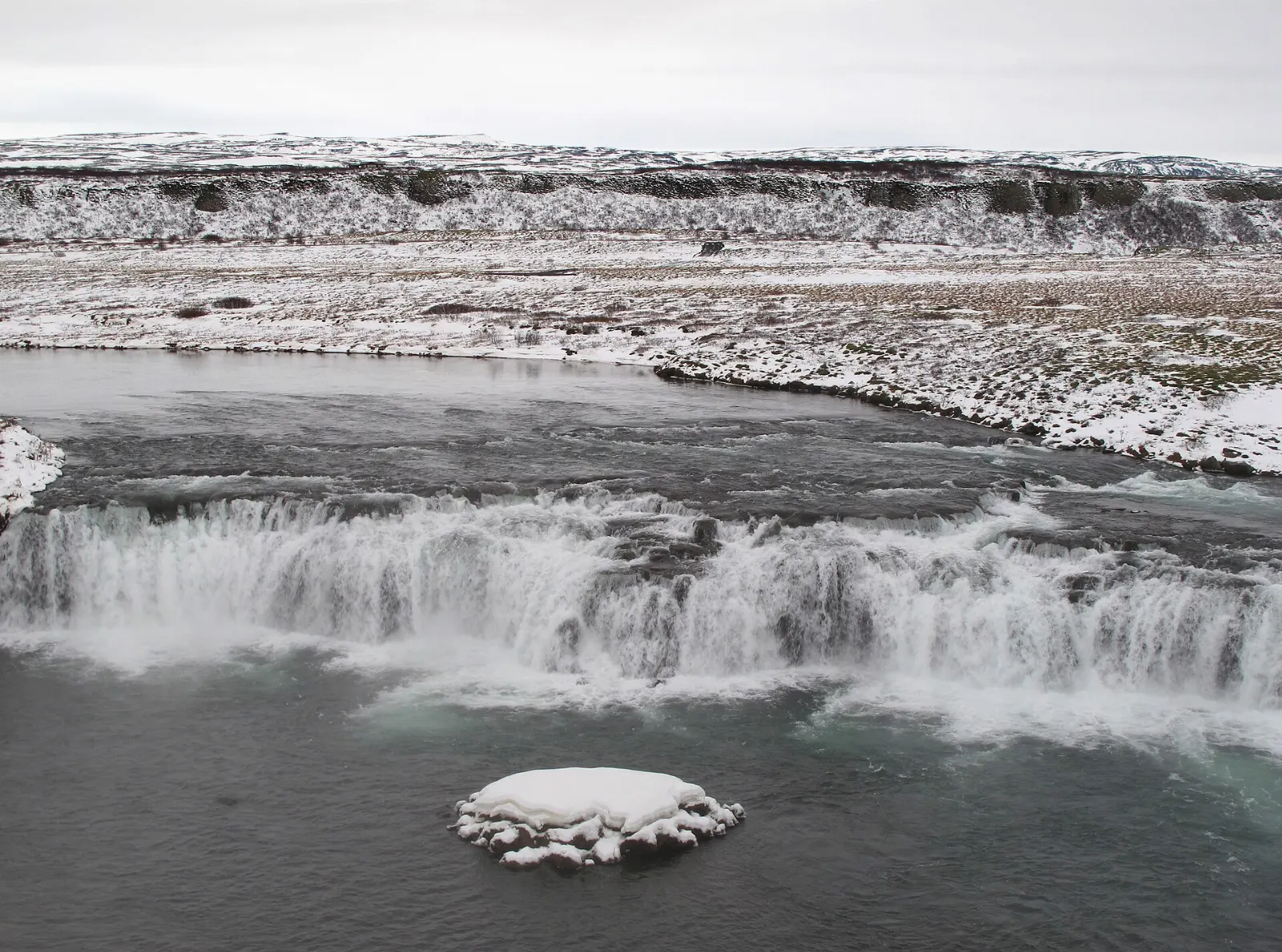Wide low waterfall at Faxi on the Tungufljot river with a salmon ladder beside it, Golden Circle, Iceland
