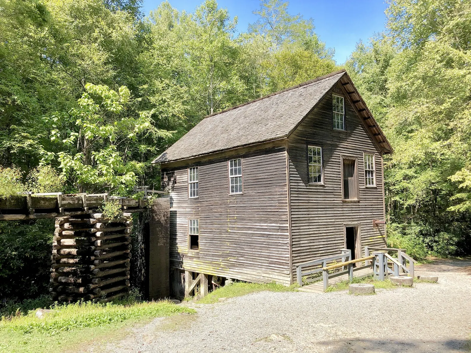 Mingus Mill gristmill with its wooden millrace, Great Smoky Mountains National Park, Tennessee and North Carolina