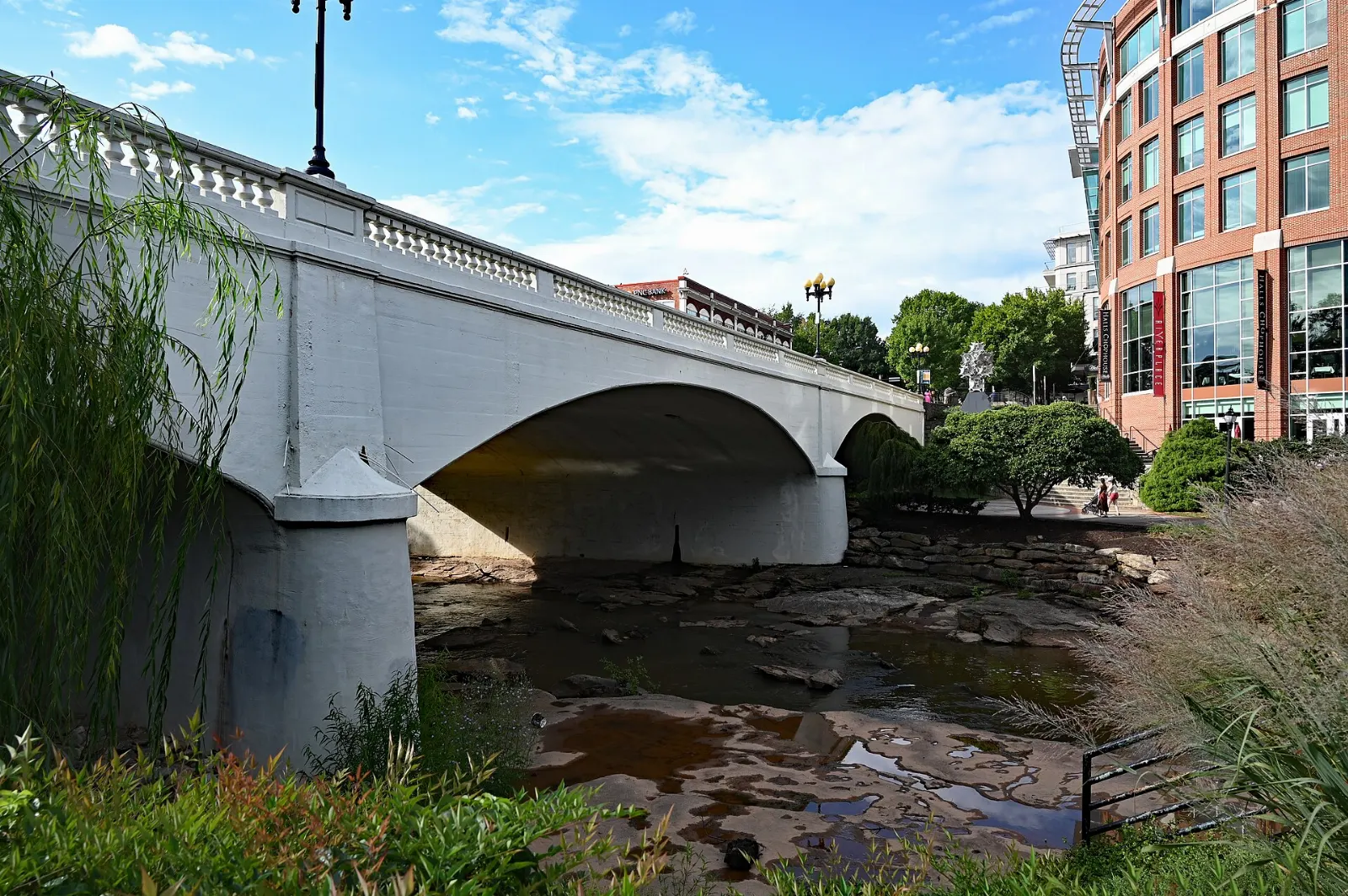 Tree-lined Main Street in downtown Greenville with outdoor dining, South Carolina