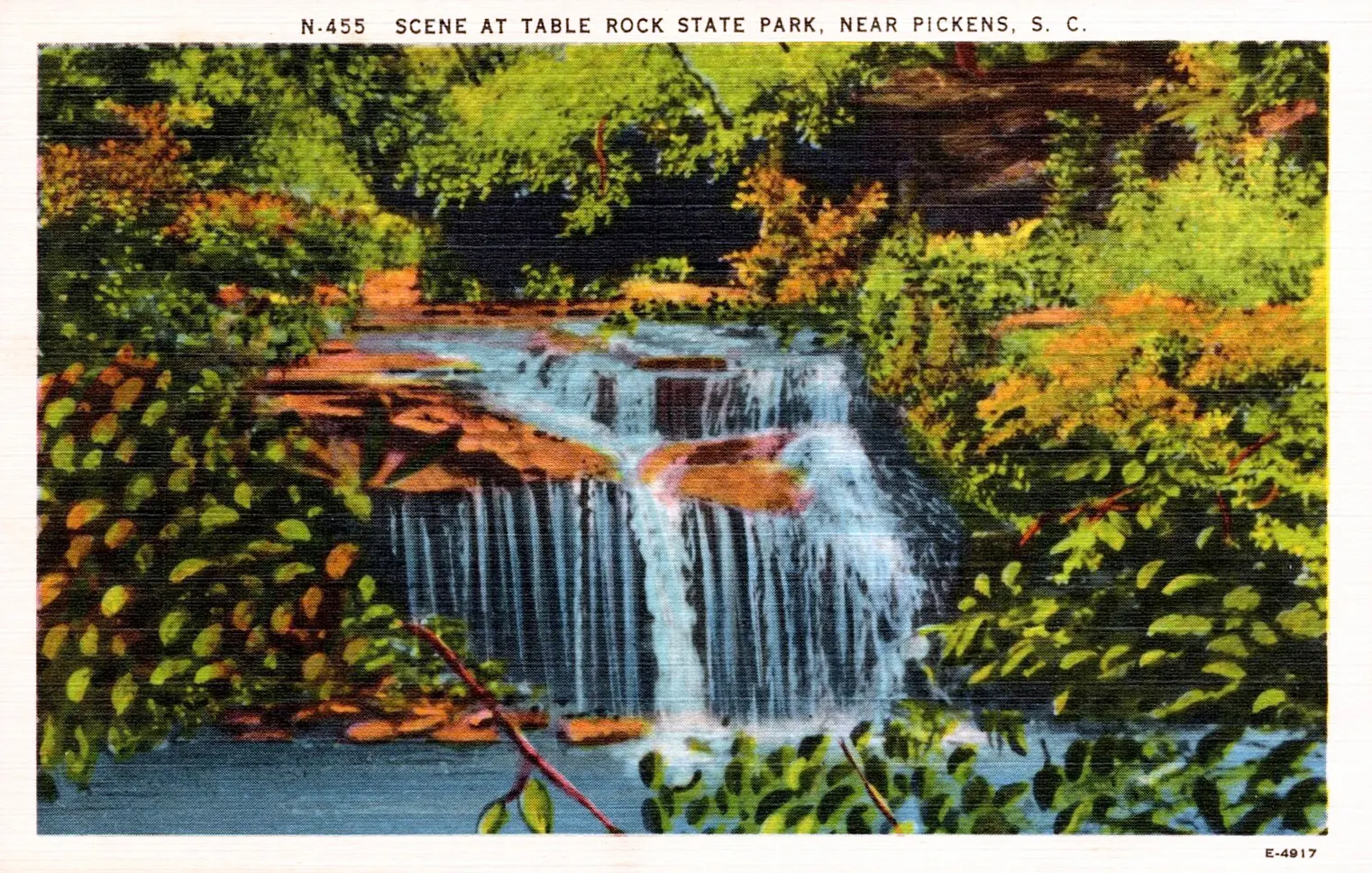 Granite face of Table Rock rising above a lake in the Blue Ridge foothills, Greenville, South Carolina