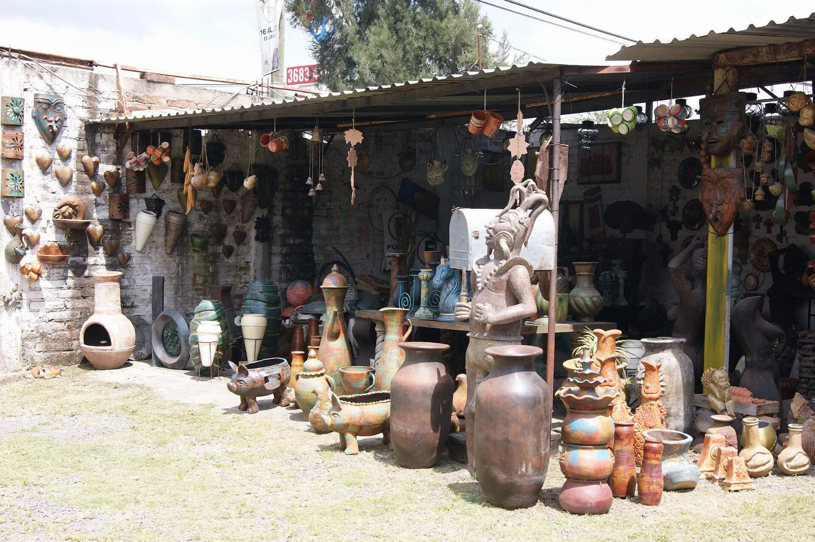 Handmade ceramics on display at a market in Tonalá, Guadalajara, Jalisco
