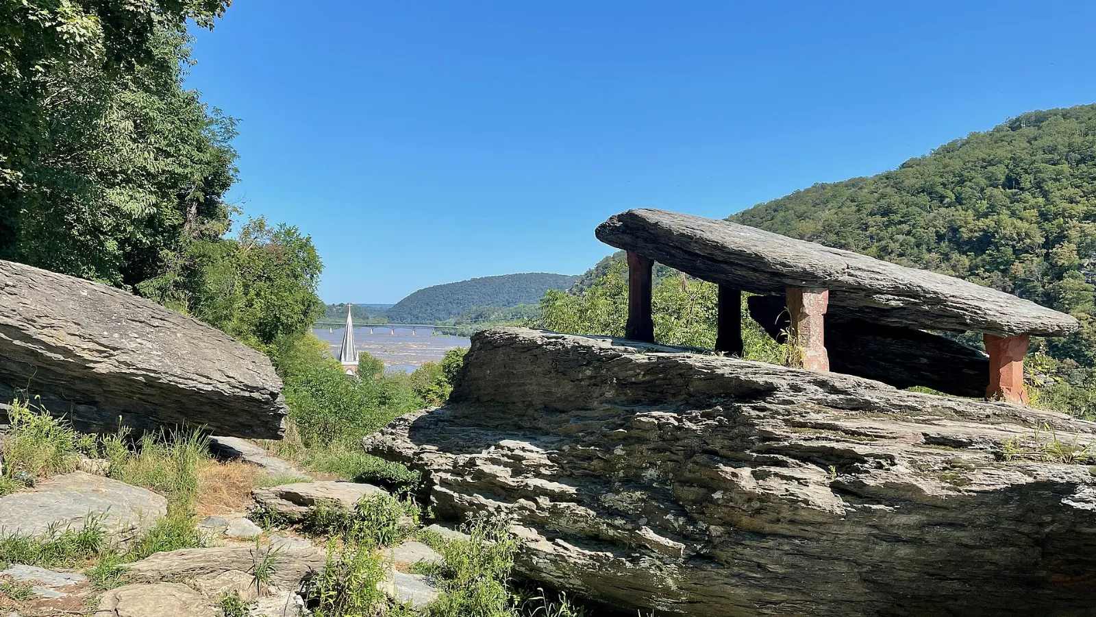 Stacked slabs of shale rock on a wooded hillside overlooking the Shenandoah River, Harpers Ferry, West Virginia