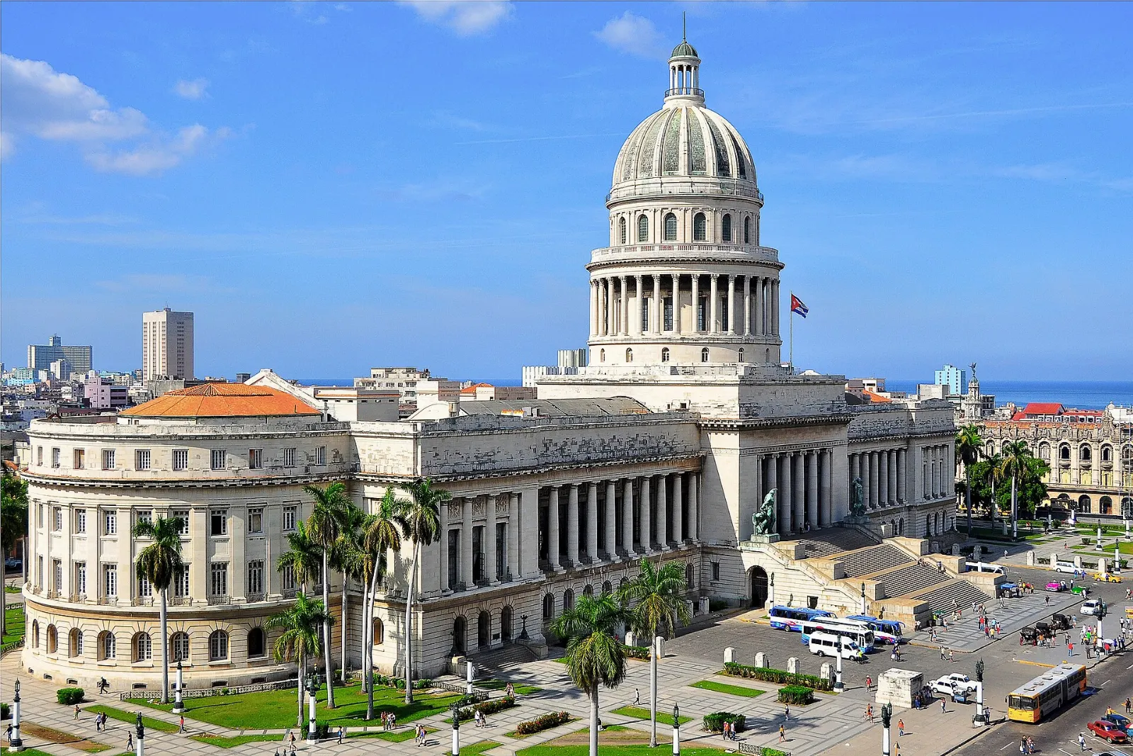 The domed National Capitol Building of Havana seen from the Paseo del Prado, Cuba