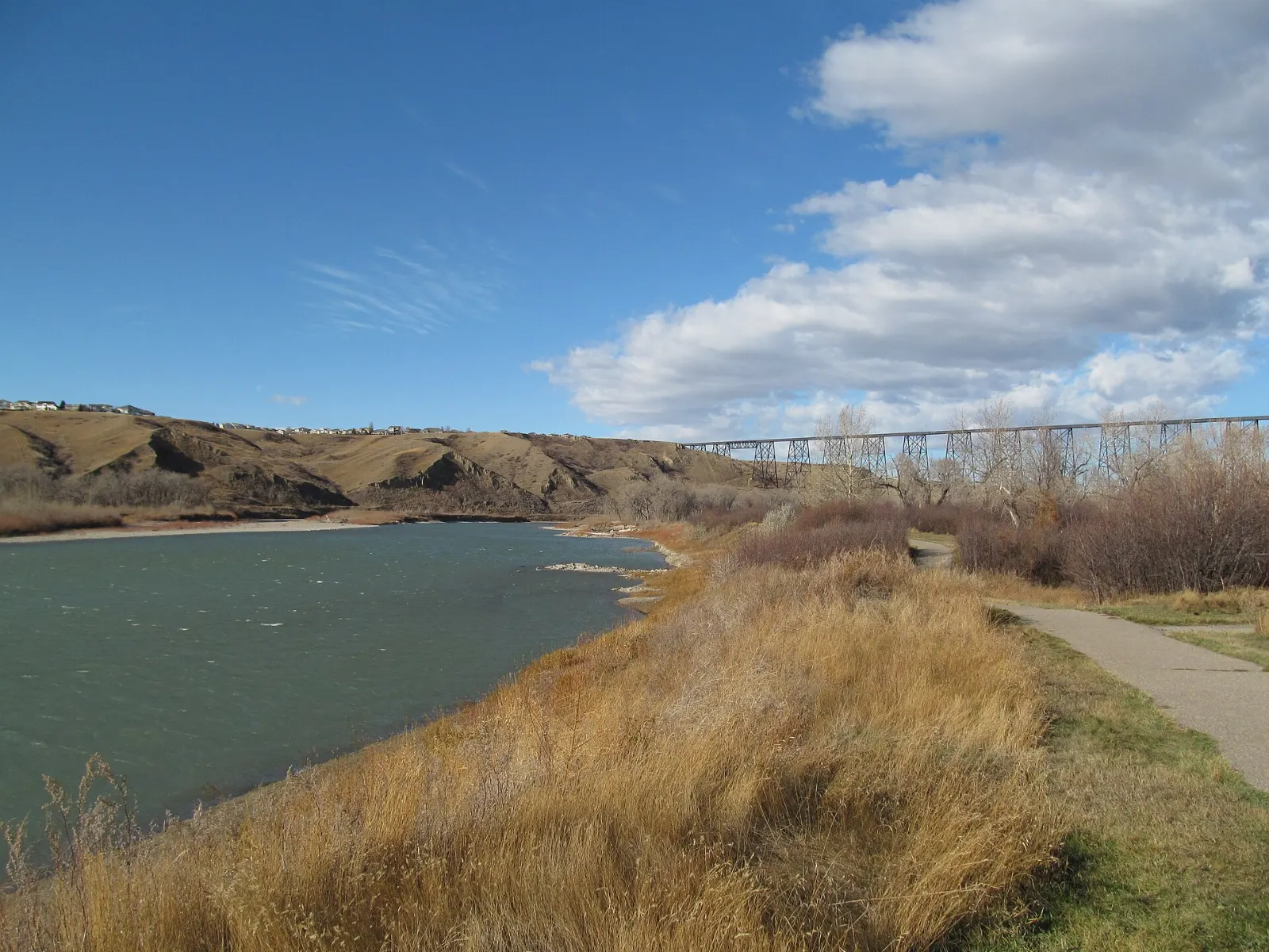 Oldman River Dam and reservoir in southern Alberta foothills, Head-Smashed-In Buffalo Jump, Alberta